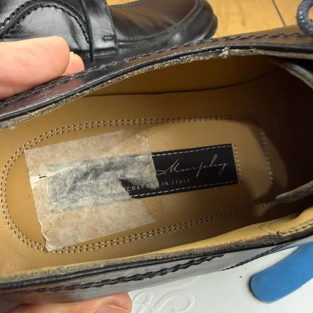 Johnston & Murphy Signature Black Leather Moc Toe Derby Shoes Italy Size 8 M